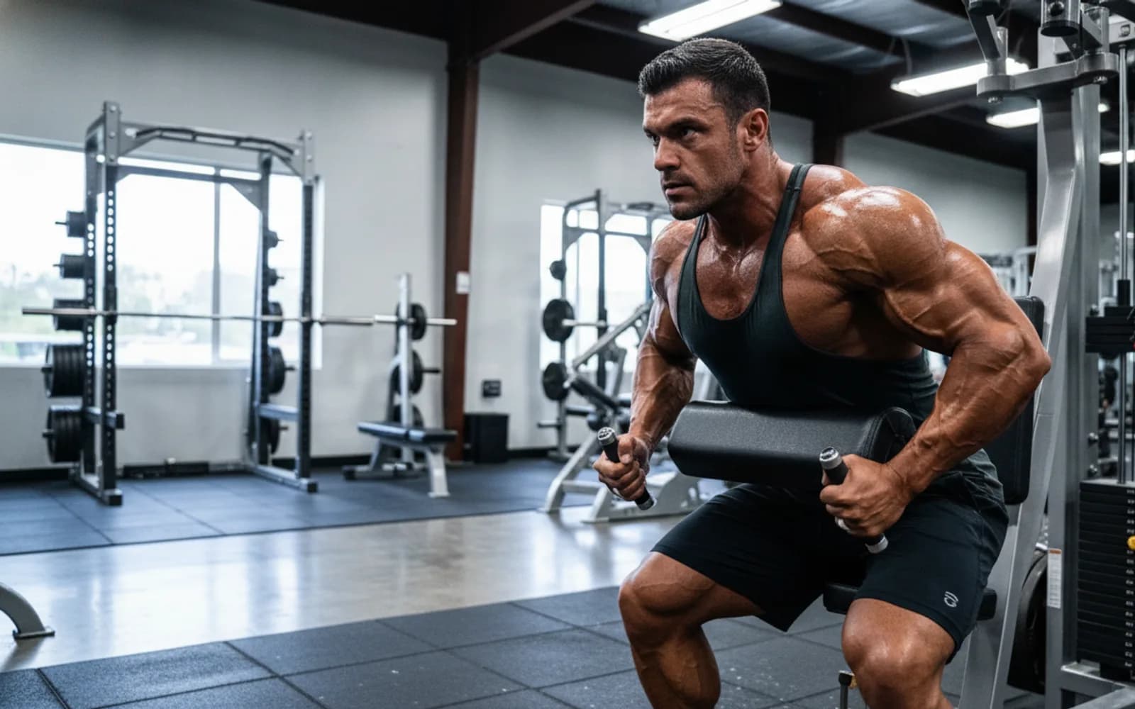 Modern Bodybuilding Coach performing a chest-supported row on a machine