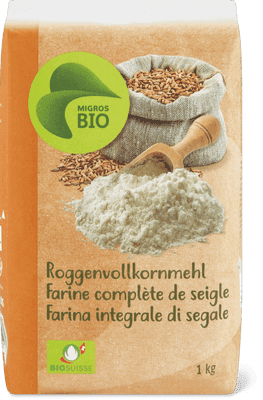 A pack of Migros organic whole rye flour.